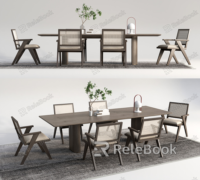 New Chinese Dining Table and Chair Combination Rattan Dining Table and Chair Dining Chair model