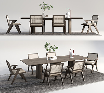 New Chinese Dining Table and Chair Combination Rattan Dining Table and Chair Dining Chair 3d model