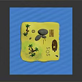 Cartoon Island Scene With Palm Trees Rocks Hut Boat And SOS Sign On Sand