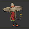 Anthropomorphic Taco Decorative Toy With Sombrero Mustache Holding Burger Orange Shoes On Orange Platform
