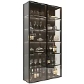 Modern Glass Door Storage Cabinet With Wine Glasses And Bottles On Shelves
