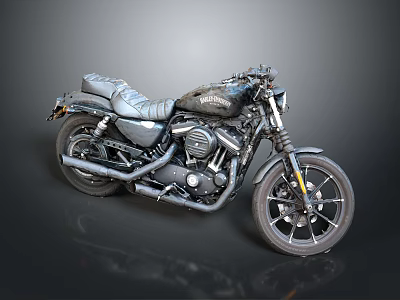 Black Harley Davidson Motorcycle With Leather Seat Black Exhaust Pipes And Yellow Accent Wheels 3d model