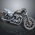 Black Harley Davidson Motorcycle With Leather Seat Black Exhaust Pipes And Yellow Accent Wheels