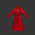 Stylish Red Long Trench Coat With Double Breasted Design And Stand Collar