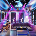 Modern Bar Interior With Neon Lights Stools Purple Sofa And Disco Ball 3d model