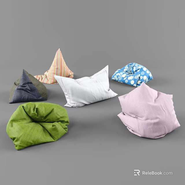 Assorted Decorative Pillows With Various Colors Patterns Shapes And Soft Fabric 3d model 
