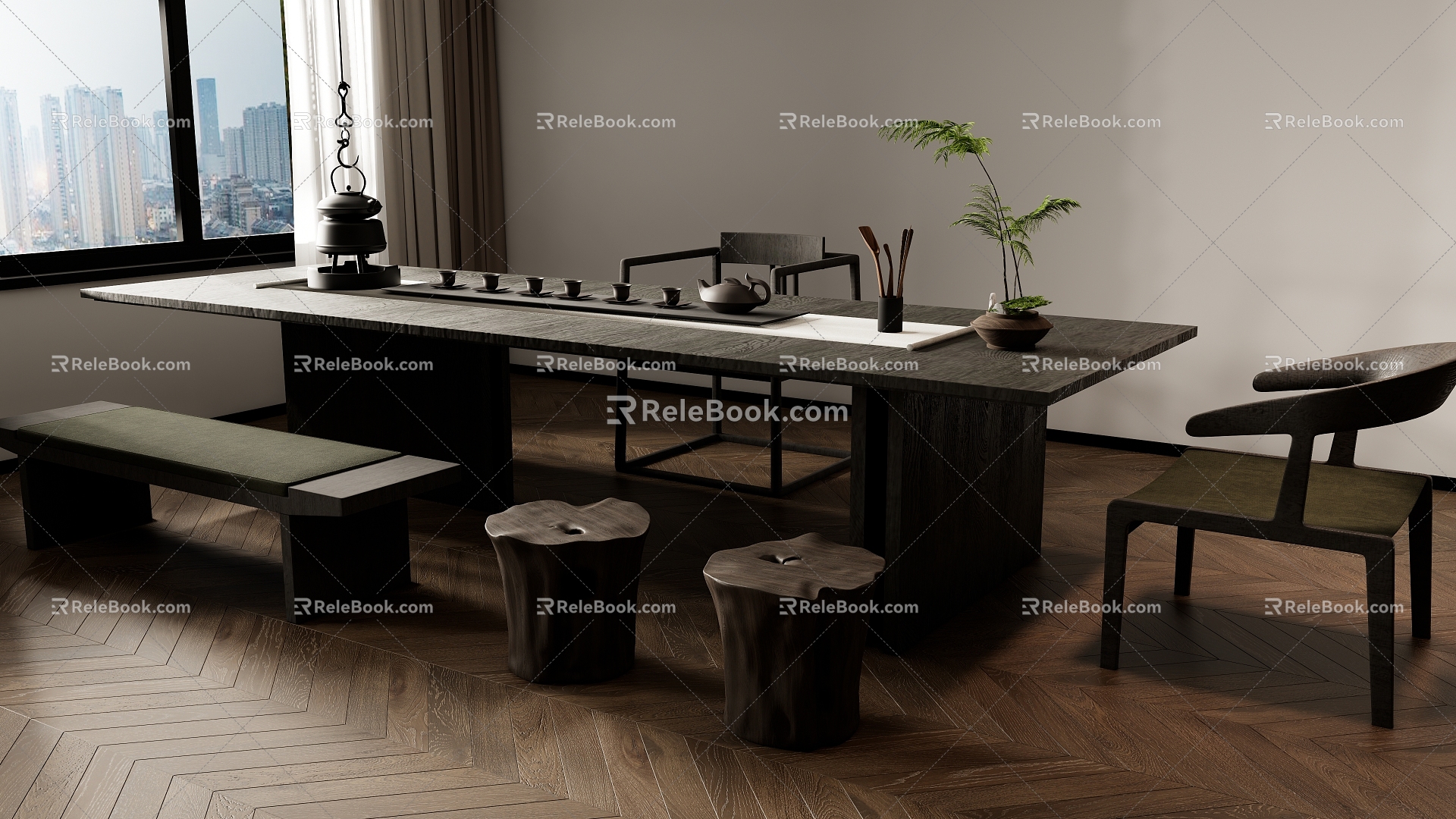 New Chinese Tea Table and Chair Combination Tea Table Tea Table 3d model