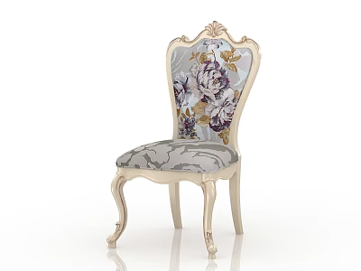 Elegant Dining Chair With Floral Pattern Upholstered Seat And Carved Ornate Backrest Design 3d model