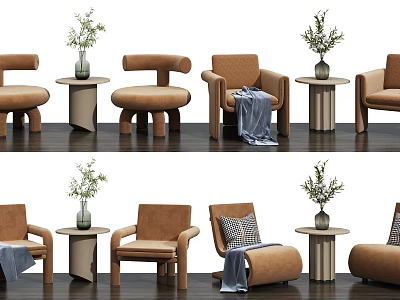 Modern Table And Chair Set With Side Tables Vase Plants And Throw Blanket 3d model