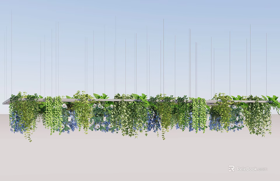 Beautiful Hanging Basket Plants with Lush Green Foliage and Trailing Vines 3d model 
