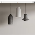 Three Modern Pendant Lights With Different Textured White And Gray Designs 3d model