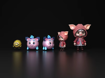 Girls Clothing Hat Genie Cartoon Pig Hat Hat Animal Character Clothing Virus Creative Expression Bag Handmade Toy Decorations 3d model