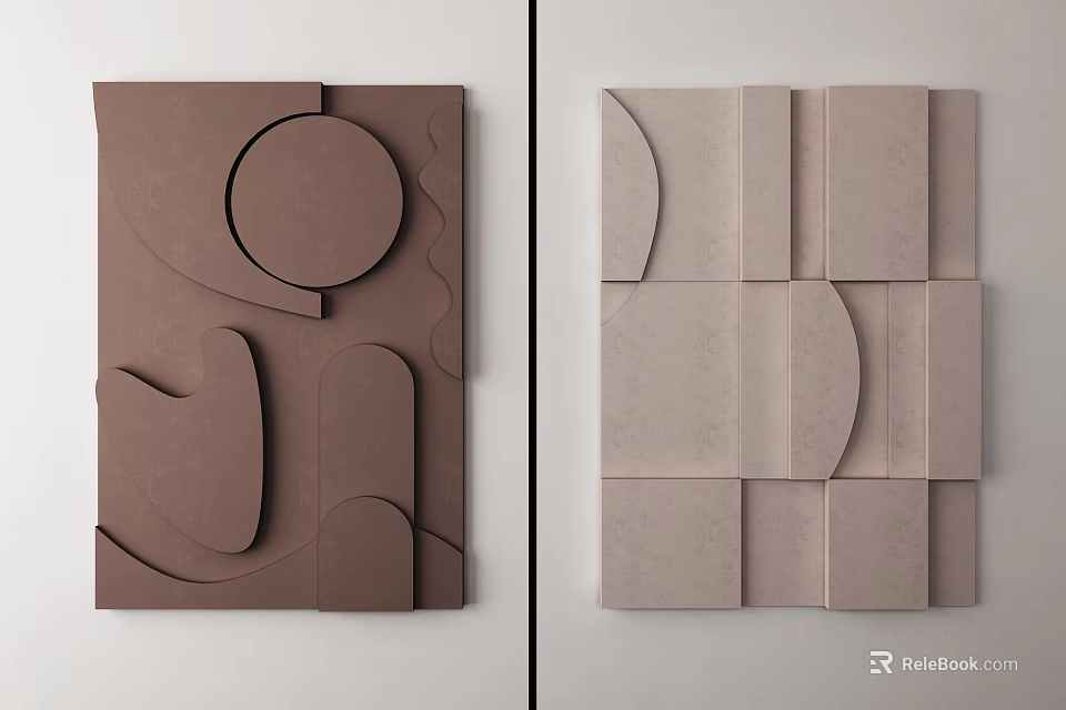Modern Abstract Wall Art with Geometric Shapes and Neutral Tones 3d model 