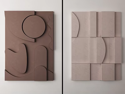 Modern Abstract Wall Art with Geometric Shapes and Neutral Tones 3d model