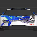 Blue And White Racing Car With Striking Graphics Rear Spoiler And Number 999