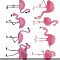 Pink Flamingo Ornament Set Featuring Various Poses For Home Decorative Use