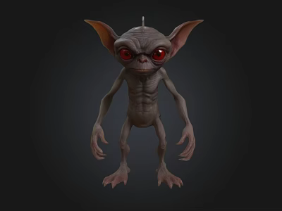 3D Mythical Creature Character With Large Ears Red Eyes And Slender Body 3d model
