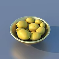 Fresh Ripe Lemons Arranged in a Shiny Golden Bowl on Blue Surface