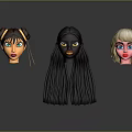 Game And Movie Character Head Designs With Brown Bun Black Braids And Blonde Short Hair