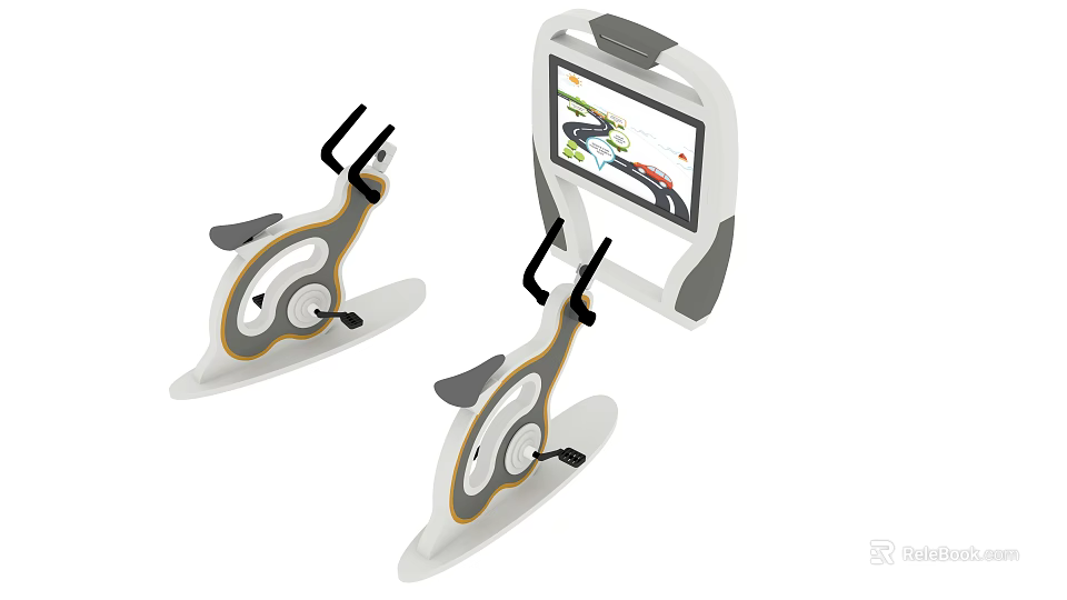 Modern Indoor Fitness Equipment With Dual Exercise Machines And Interactive Virtual Training Screen 3d model 
