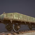 Green Vintage Freight Train Car With Number And Wheels On Railway Track