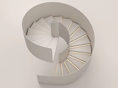 White Modern Spiral Staircase Featuring Elegant Design And Built-in Step Lighting 3d model