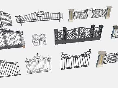 Ornate Iron Gates Featuring Decorative Railings And Various Design Patterns 3d model
