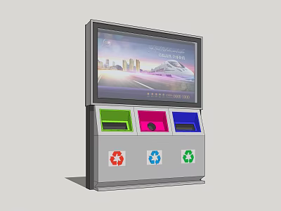 Public Facility Waste Sorting Bin With Digital Display Screen Colorful Recycling Compartments And Symbols 3d model
