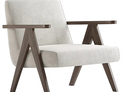 Modern Minimalist Accent Chair With Upholstered Fabric Seat And Wooden Angled Legs 3d model