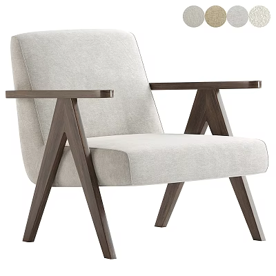 Modern Minimalist Accent Chair With Upholstered Fabric Seat And Wooden Angled Legs 3d model