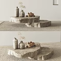 Natural Stone Tiered Coffee Table With Vases Walnut Bowl And Dried Flowers In Minimalist Interior