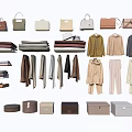 Fashionable Clothing Collection With Various Coats Pants Scarves Bags And Storage Boxes