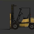 Yellow Industrial Forklift With Black Roof Front Forks Driver Seat And Wheels