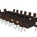 Modern Office Conference Table With Rectangular Wooden Top And Brown Leather Rolling Chairs 3d model
