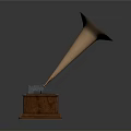 Vintage Gramophone With Wooden Base And Horn Shaped Speaker For Home Decor