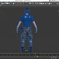 A Stylish Man Wearing Blue T shirt Camouflage Pants Black Boots With Waist Pack And Wristbands