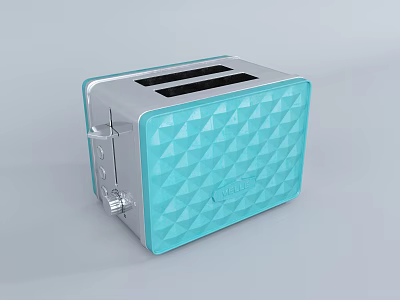Modern Stylish Kitchen Toaster With Turquoise Silver Finish And Diamond Pattern 3d model