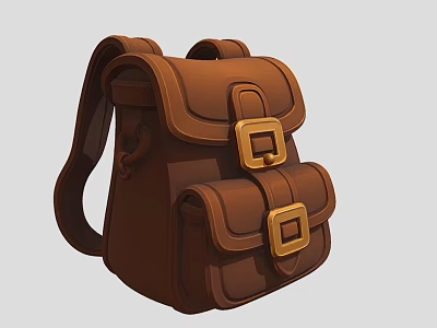 Brown Leather Backpack With Double Front Pockets Golden Buckles Adjustable Shoulder Straps And Classic Design 3d model