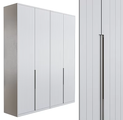 Modern Minimalist Wardrobe Design With White Vertical Striped Panels And Metal Handles 3d model