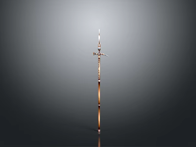 Medieval Metal Weapon With Long Pole And Cross Shaped Top On Gray Gradient Background 3d model