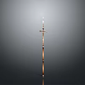 Medieval Metal Weapon With Long Pole And Cross Shaped Top On Gray Gradient Background