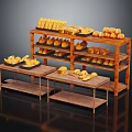 Fresh Bread and Pastries Displayed on Multiple Layer Wooden Shelves