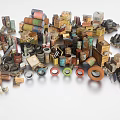 Diverse Industrial Equipment Parts Collection With Metal Components Different Colors And Shapes