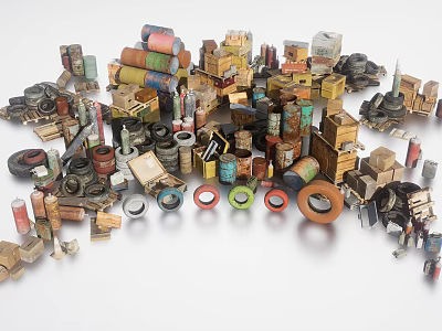 Diverse Industrial Equipment Parts Collection With Metal Components Different Colors And Shapes 3d model