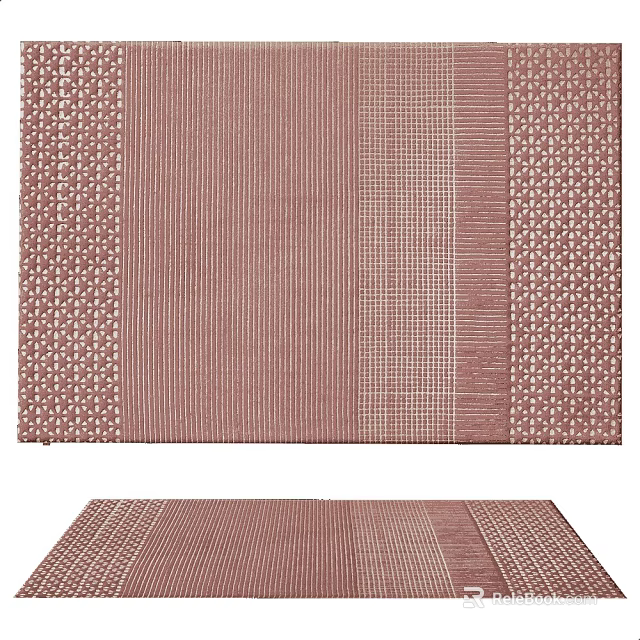 Stylish Square Rug With Red Striped Design And Geometric Patterns For Home Decor 3d model