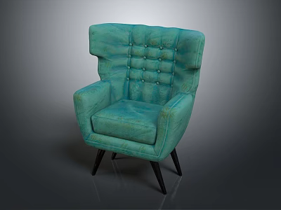 Teal Single Sofa With Button Tufted Backrest Wide Armrests And Black Wooden Legs 3d model