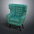 Teal Single Sofa With Button Tufted Backrest Wide Armrests And Black Wooden Legs
