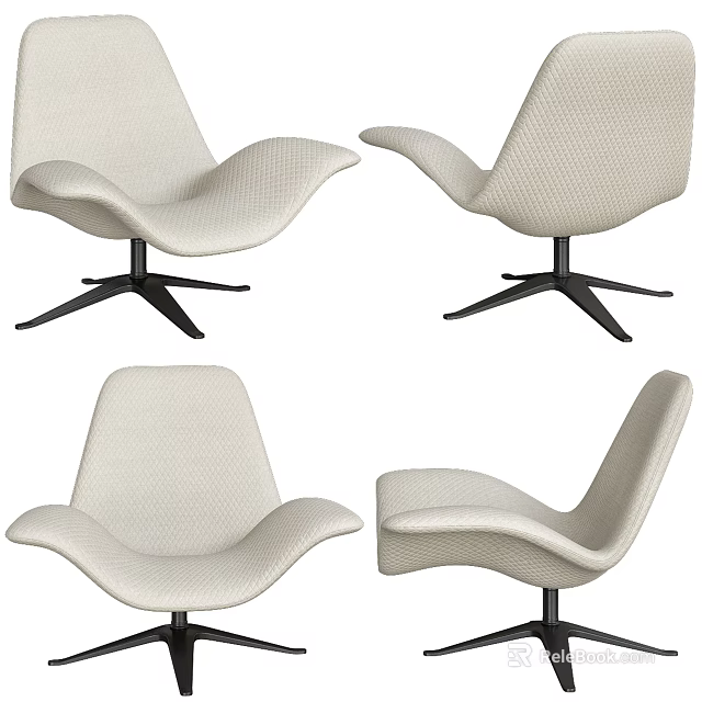 Modern Upholstered Accent Chair With Curved Backrest Streamlined Design And Metal Base Multiple Angles View 3d model 