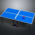 Portable Blue Ping Pong Table with White Net Red Blue Rackets and Black Frame