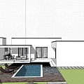 White Detached Villa With Swimming Pool Stone Pathway Lounge Chairs And Greenery